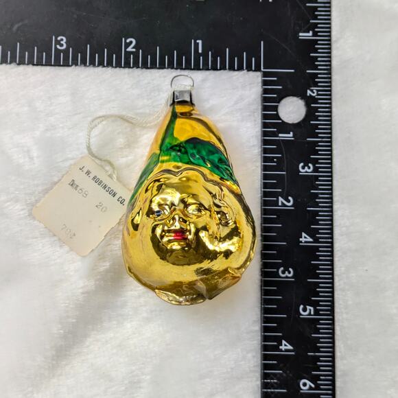 Pear Face Mercury Christmas Ornament Gold Child Antique West Germany Hand Blown - Picture 11 of 11